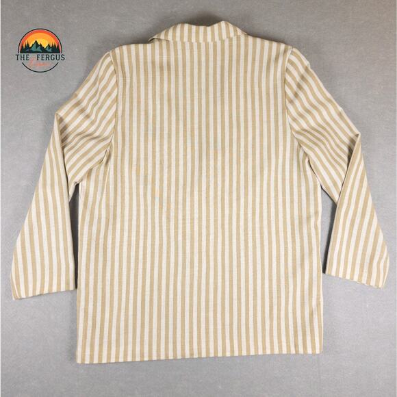 Kentucky Derby Blazer Linen Blend Wide Lapel Preppy Stripes Tan White Size 18 - Picture 2 of 16